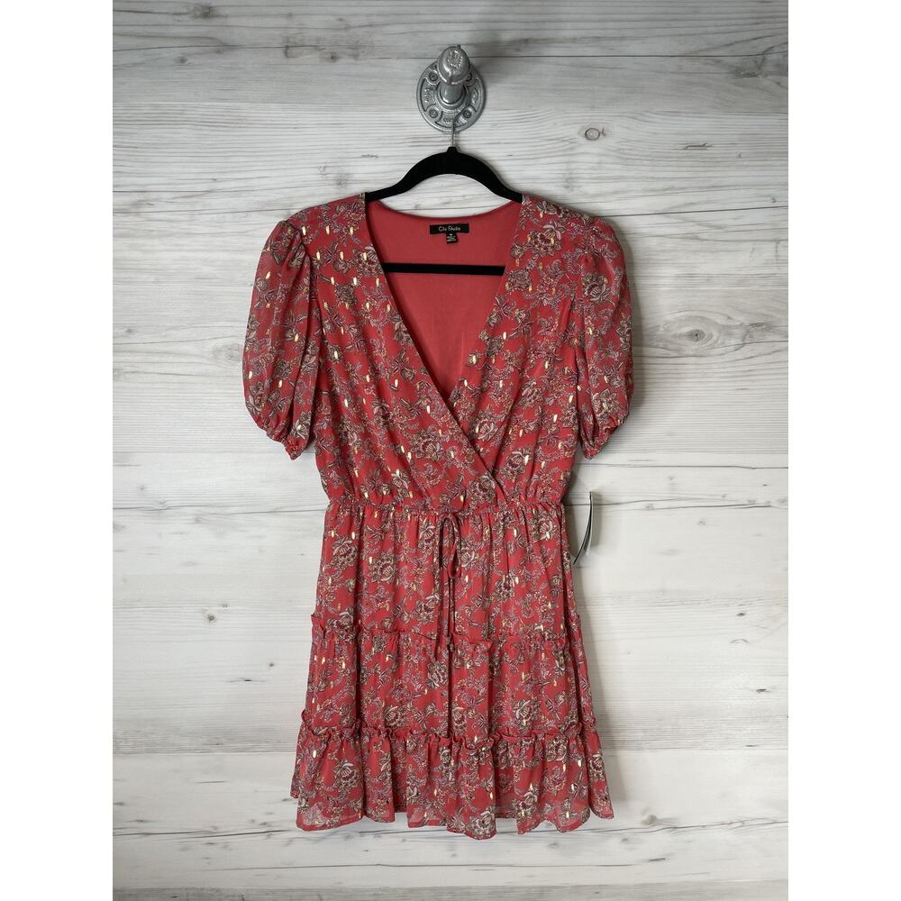 City Studio Juniors Red Floral Wrap Puff Sleeve Boho Sundress 2539-VG5A M